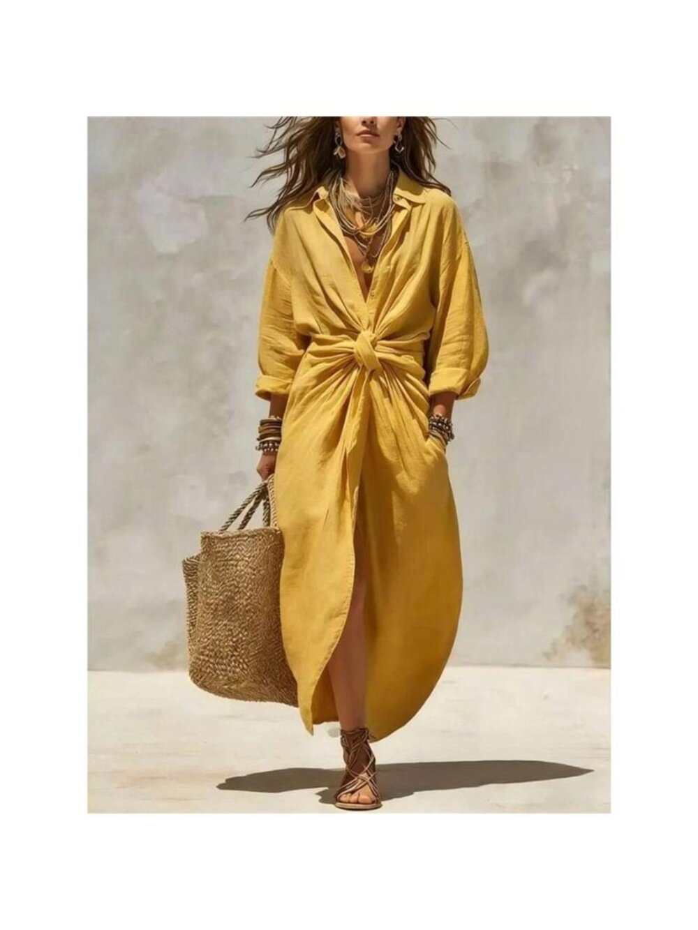 Front-Tie Maxi Shirt Dress